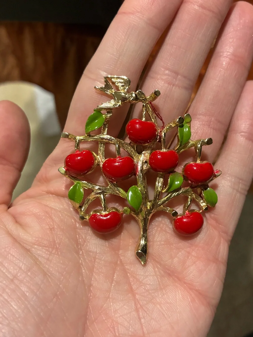 Vintage Apple Tree Enamel Brooch
